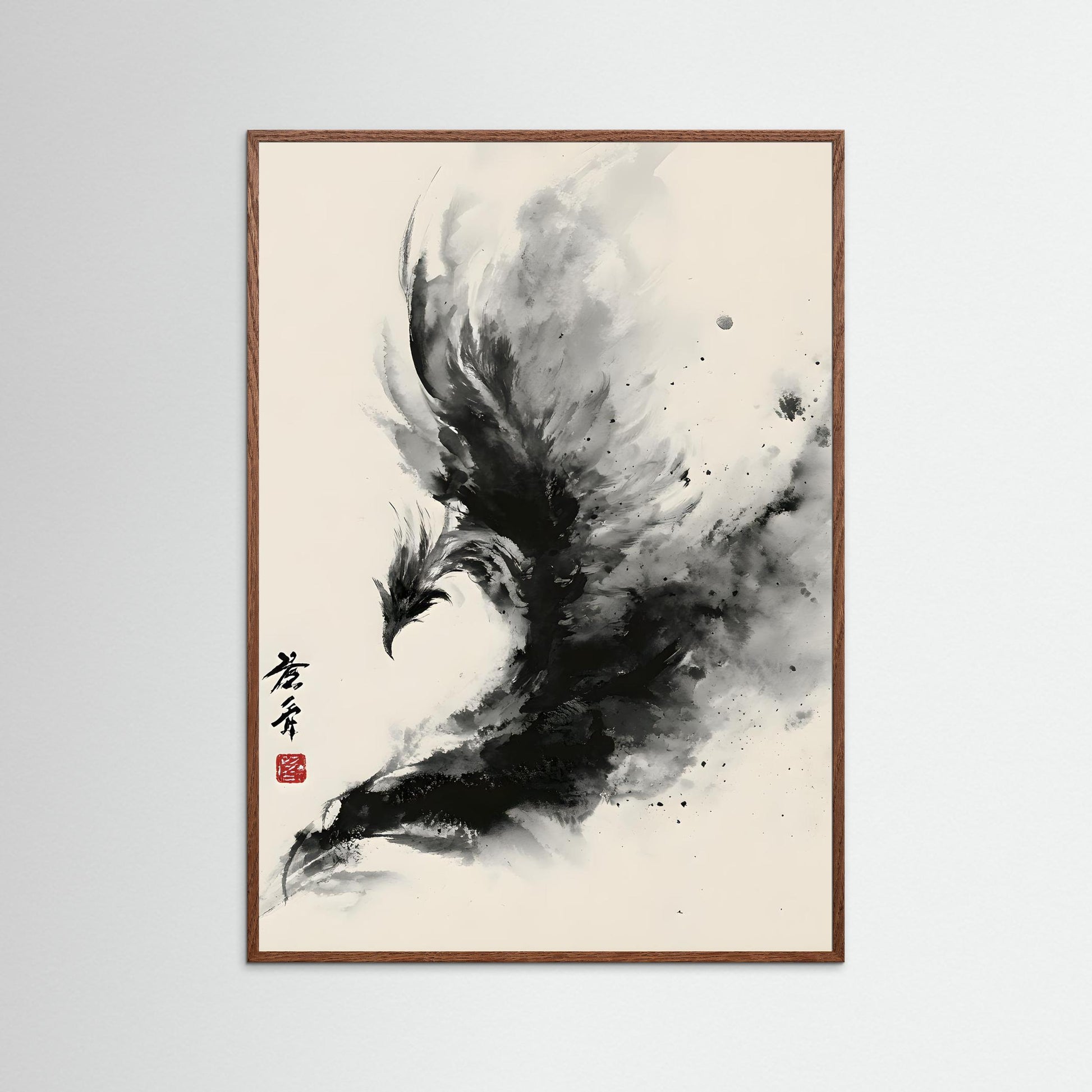 Ink Phoenix – Japanese Sumi-e Abstract Wall Art