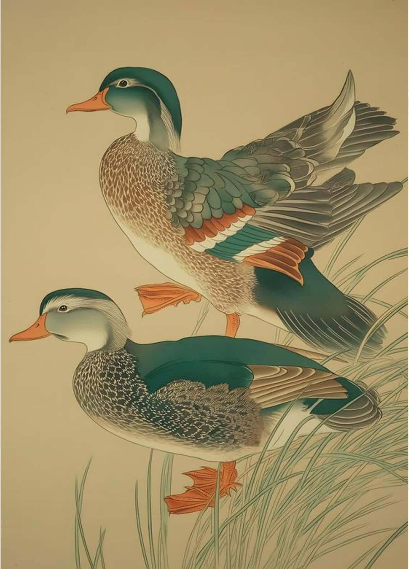 Twin Mandarins — Elegant Duck Pair Japanese-Style Wall Art