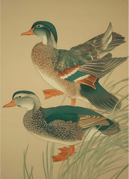 Twin Mandarins — Elegant Duck Pair Japanese-Style Wall Art