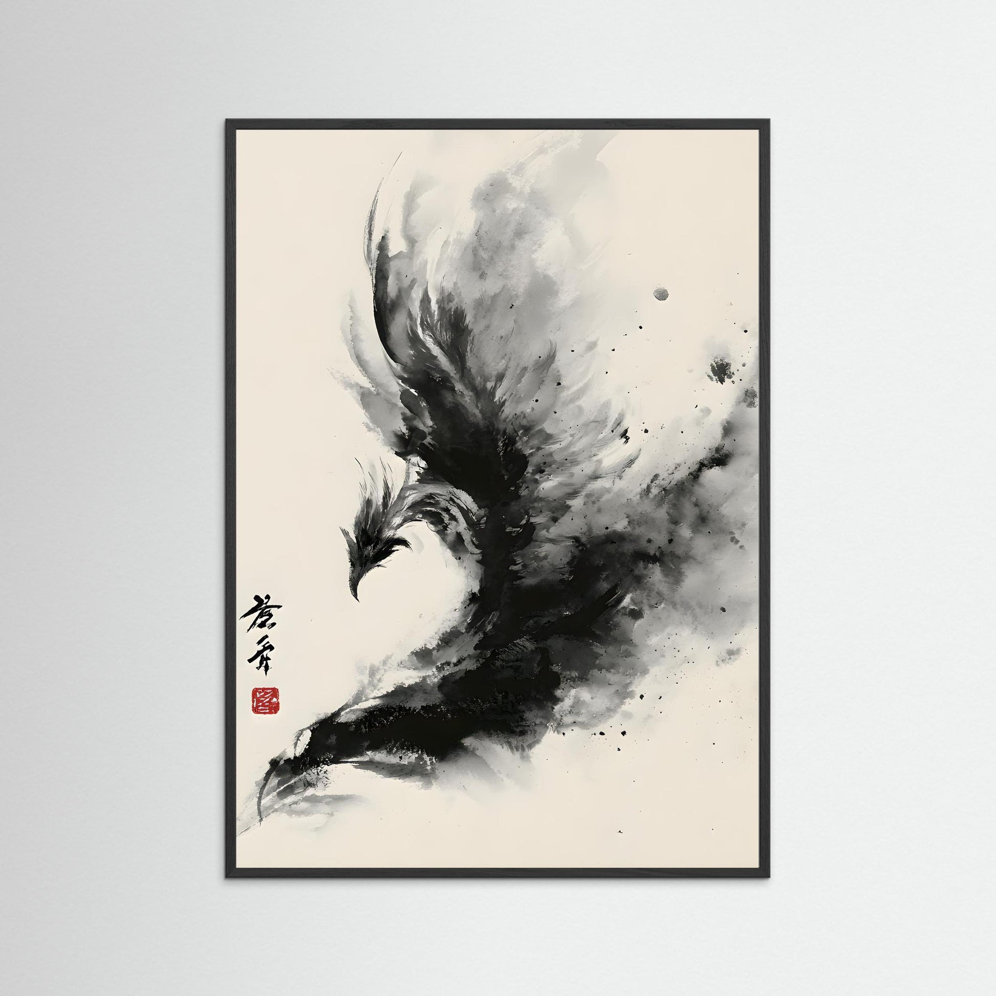 Ink Phoenix – Japanese Sumi-e Abstract Wall Art