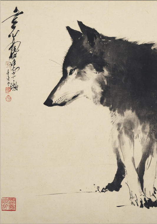 Quiet Sentinel – Minimalist Ink Wolf Wall Art