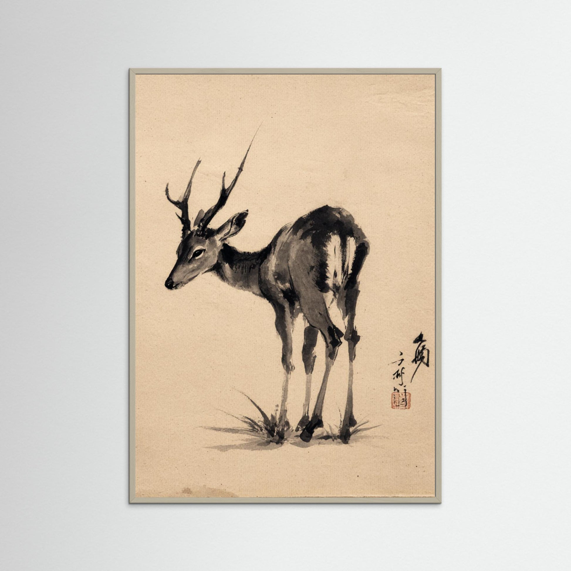 Gentle Watch – Minimalist Ink Deer Wall Art