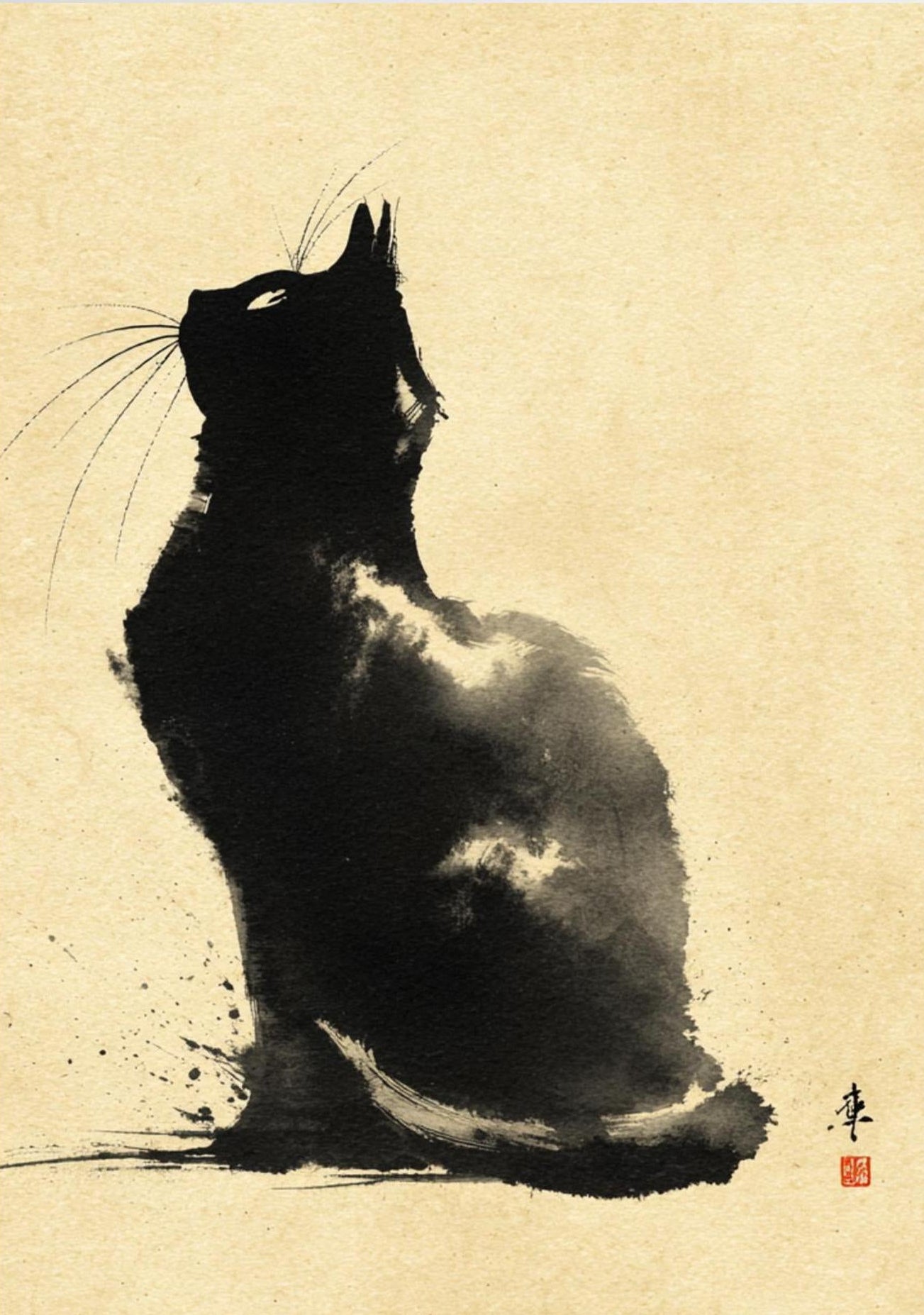 Silent Gaze – Minimalist Ink Cat Wall Art