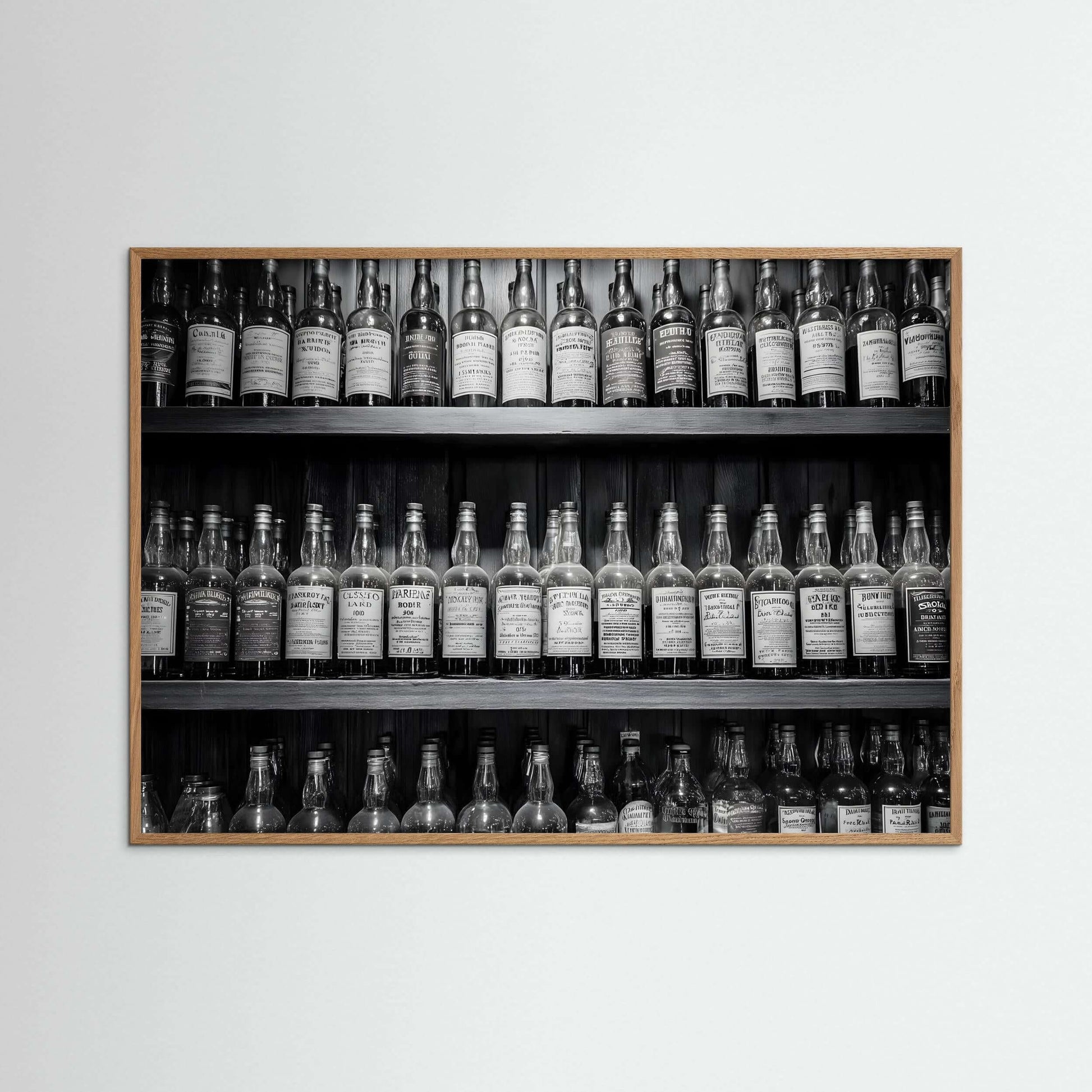 Vintage Whiskey Bottles Black and White Bar Wall Art