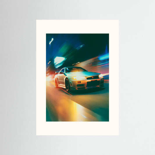 Neon Velocity Wall Art – Cinematic Night Drive Car Canvas Print
