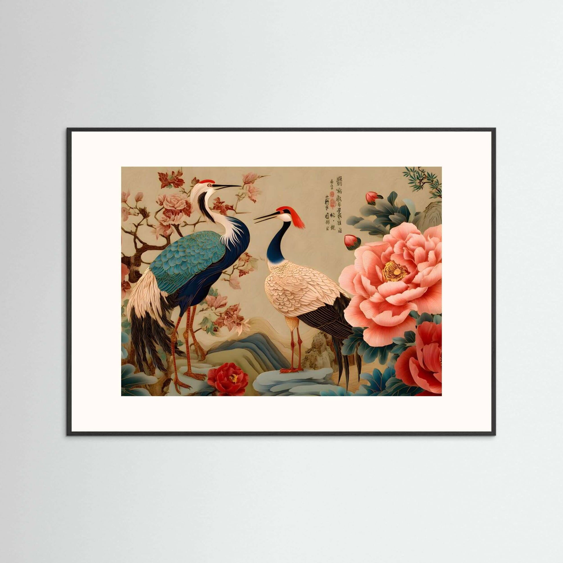 Eternal Harmony — Japanese Cranes & Peonies Wall Art