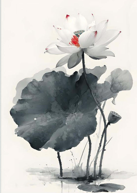  minimalist lotus flower art-White Lotus Awakening 