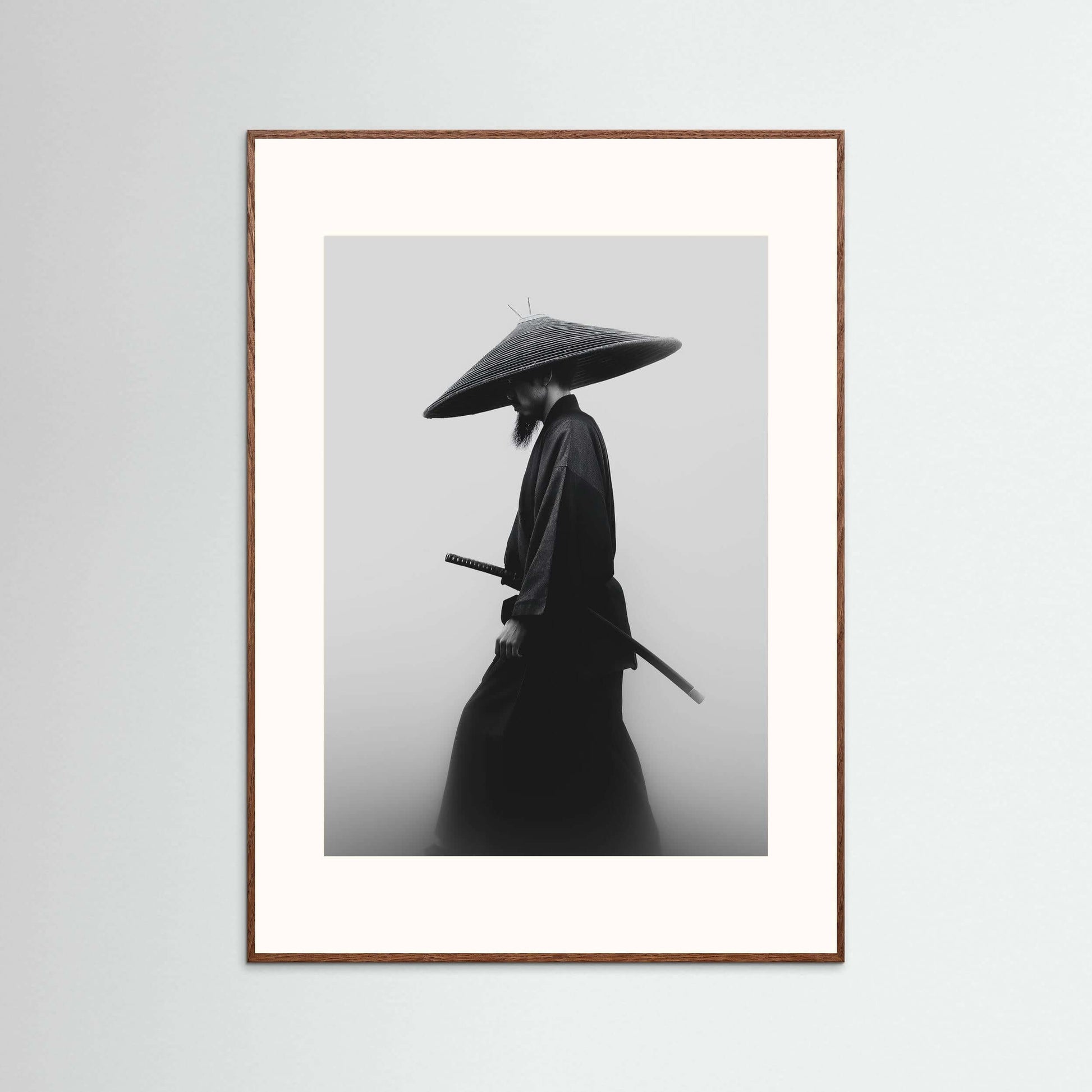 Minimalist Samurai Wall Art – Black & White Japanese Warrior Print