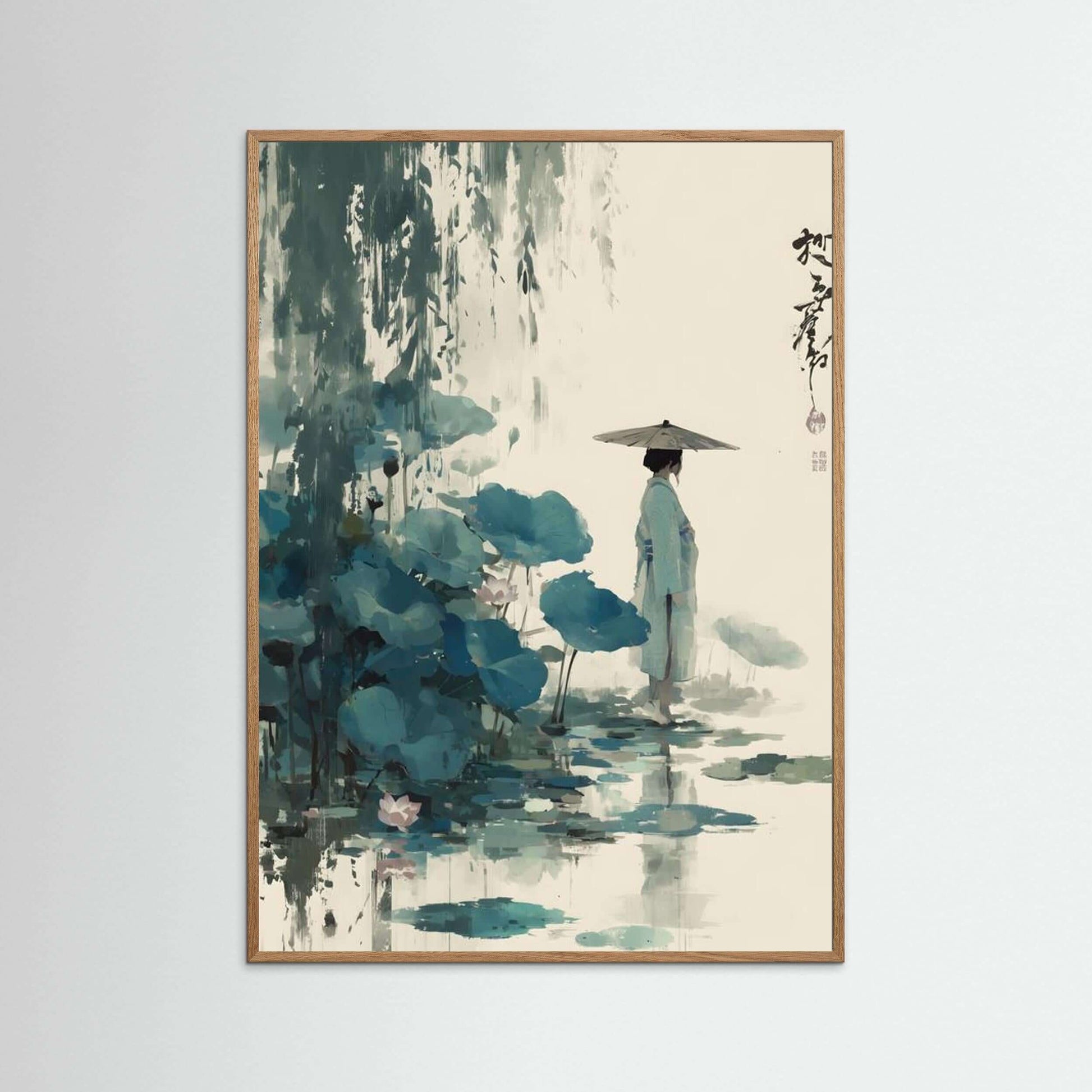 zen ink figure art-Stillness by the Lotus Pond 