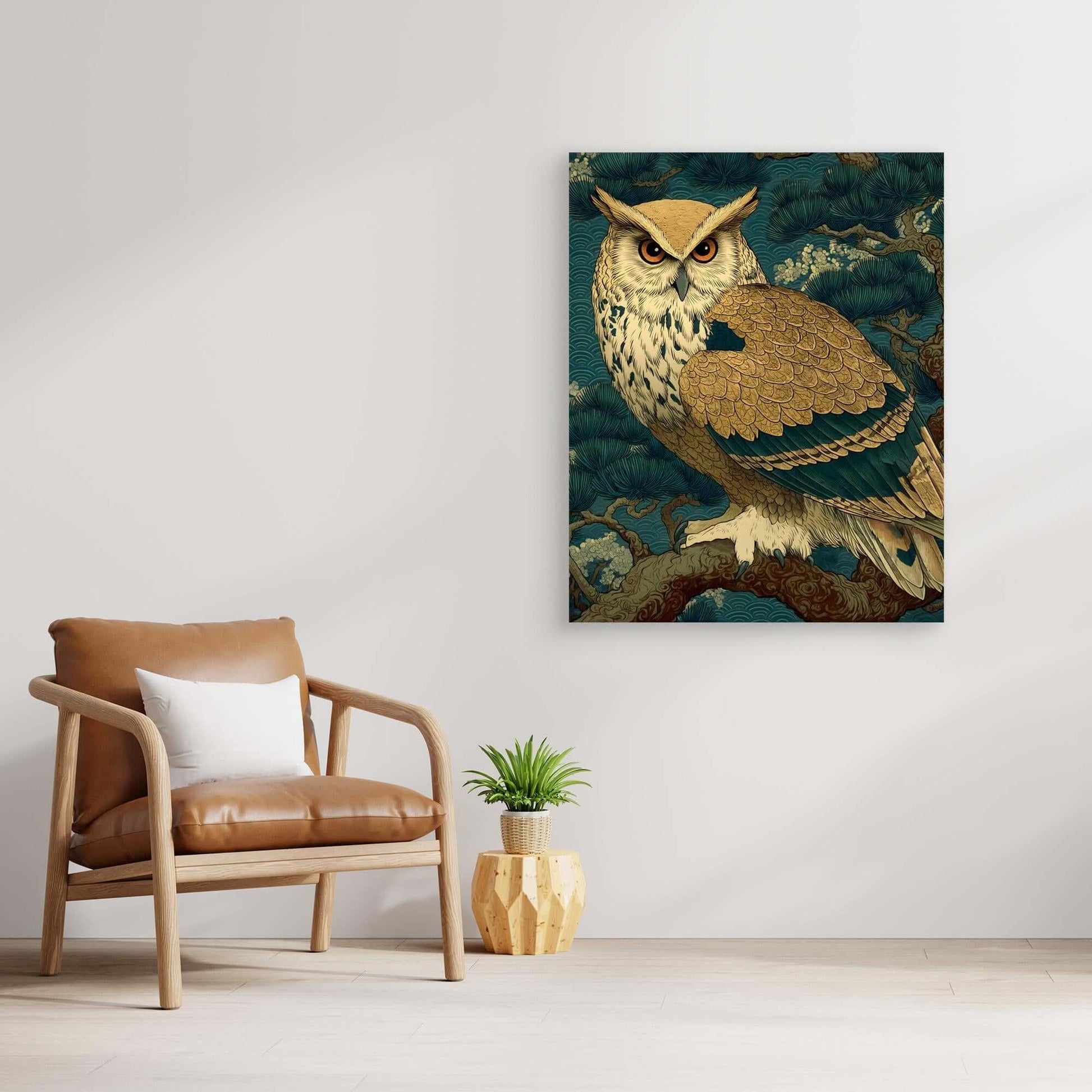 Japanese Owl Art | Ukiyo-e Style Bird Pine Branch Print