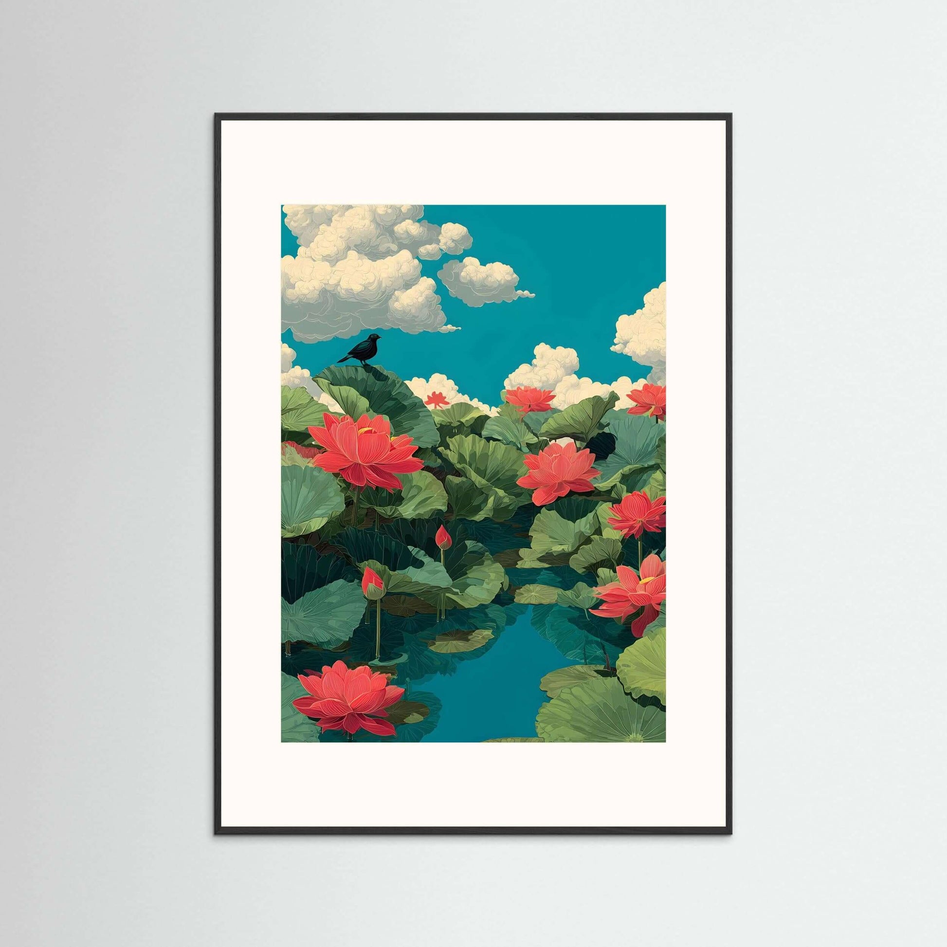 Japandi botanical wall art print-Lotus Harmony 