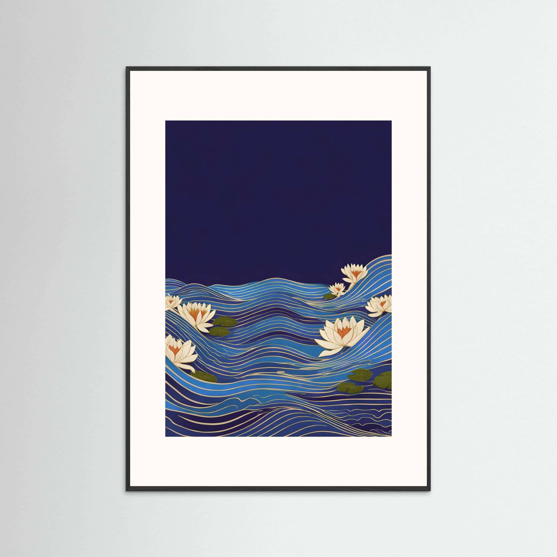  Japandi minimalist wall art print-Midnight Lotus Drift