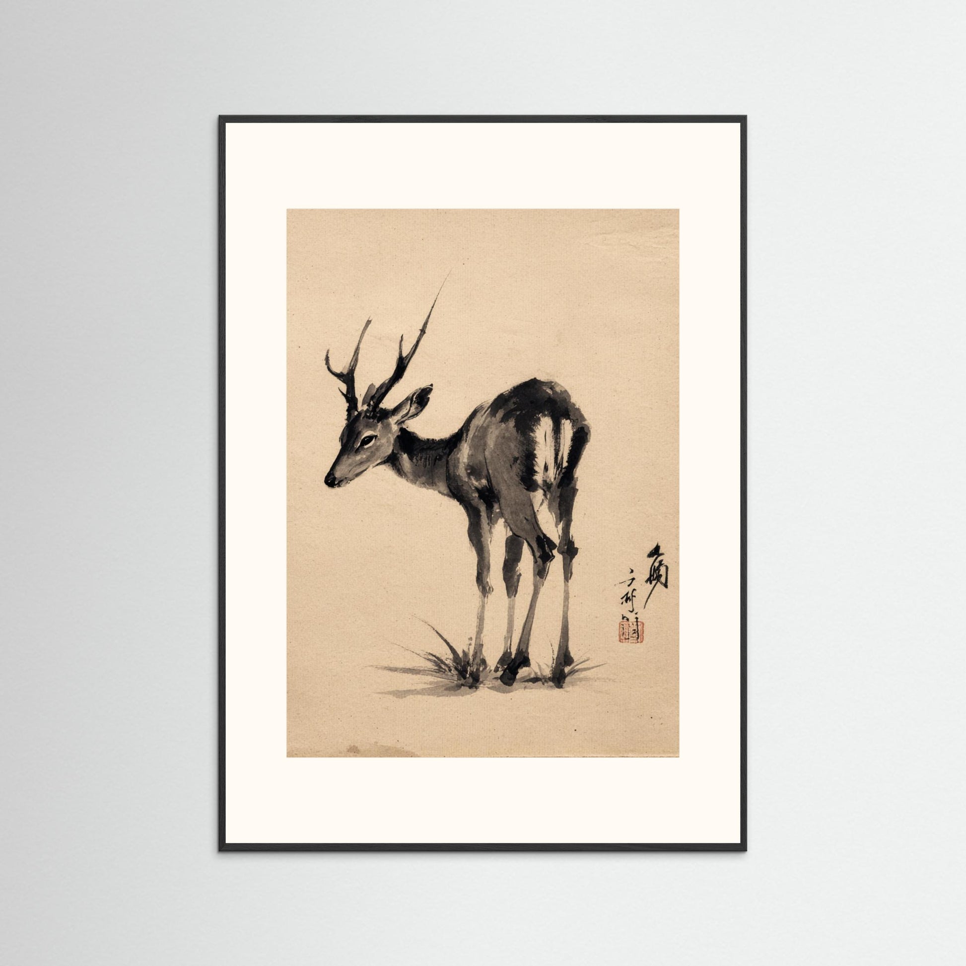 Gentle Watch – Minimalist Ink Deer Wall Art