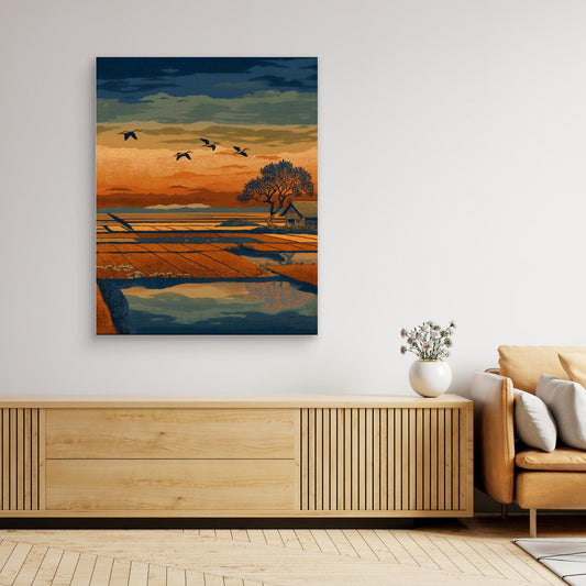 Autumn Twilight Geese Japanese Landscape Art Print