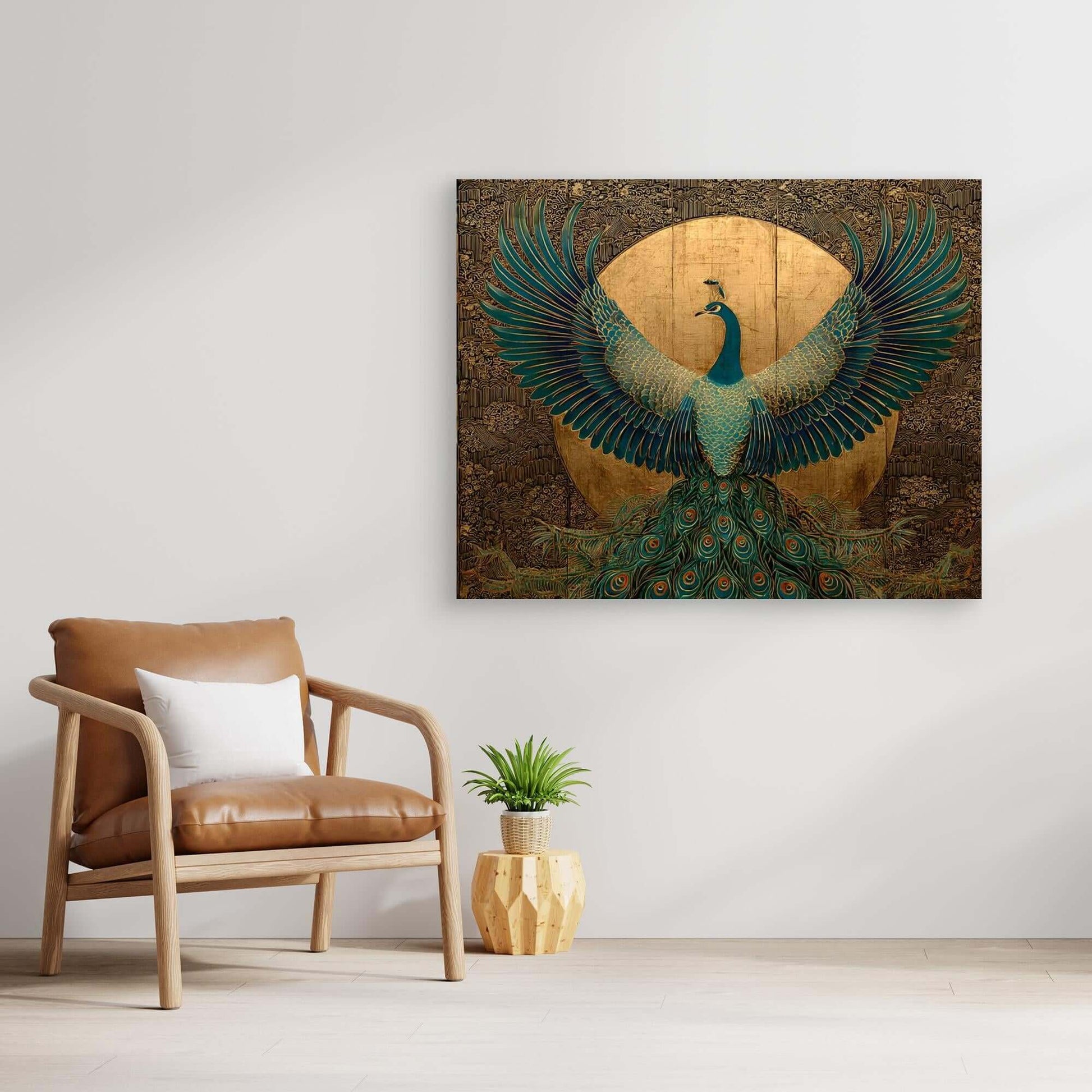 Art Deco Peacock Print | Spread Wings Gold Ornate Bird Art