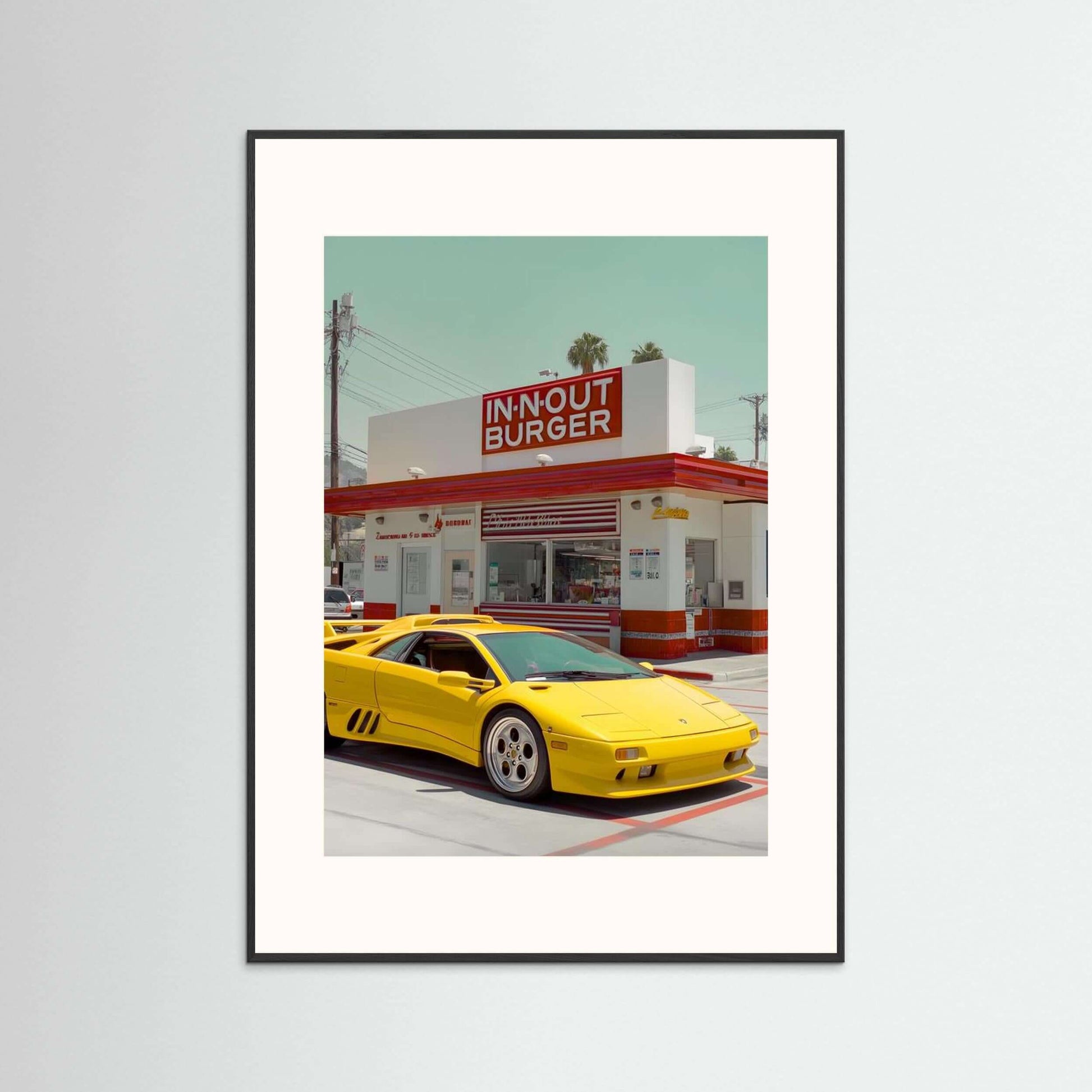 Yellow Lamborghini Diablo In-N-Out Burger Art Print