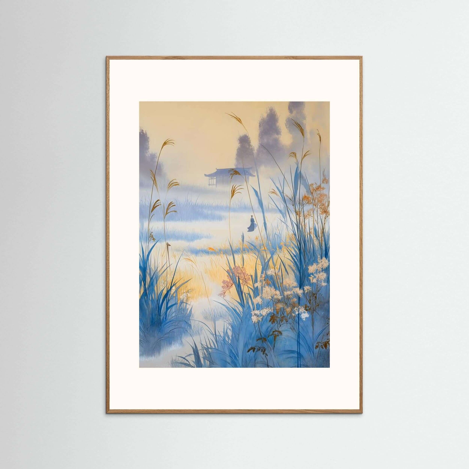 Silent Reeds at Dawn — Misty Japandi Landscape Wall Art