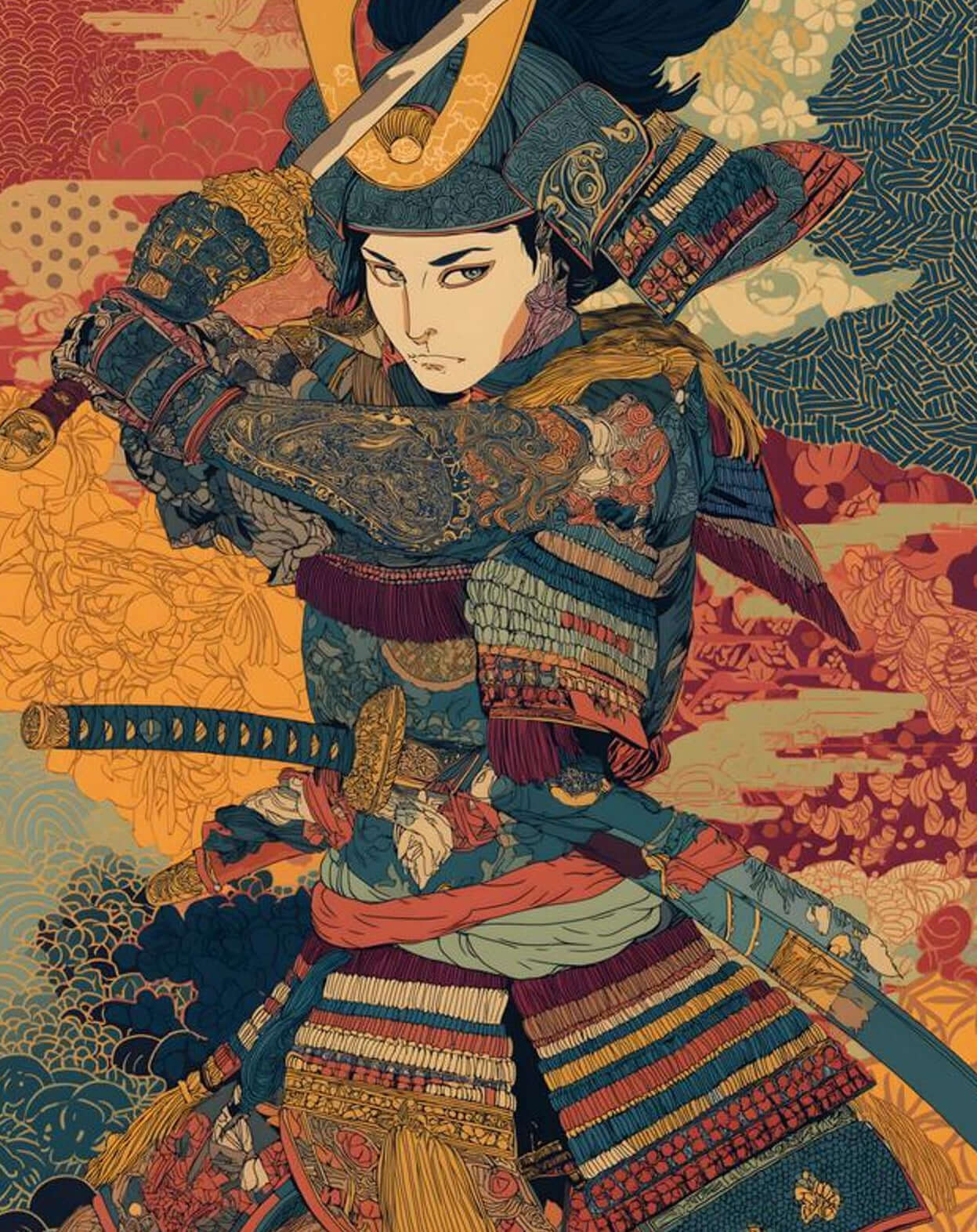 Japanese Warrior Woman Katana Ukiyo-e Poster
