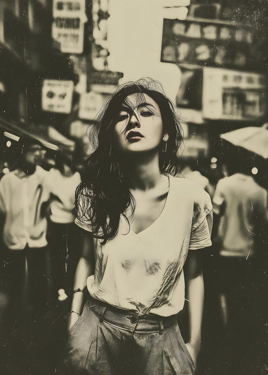 Vintage Urban Street Portrait Wall Art – Cinematic Black & White Photography Print