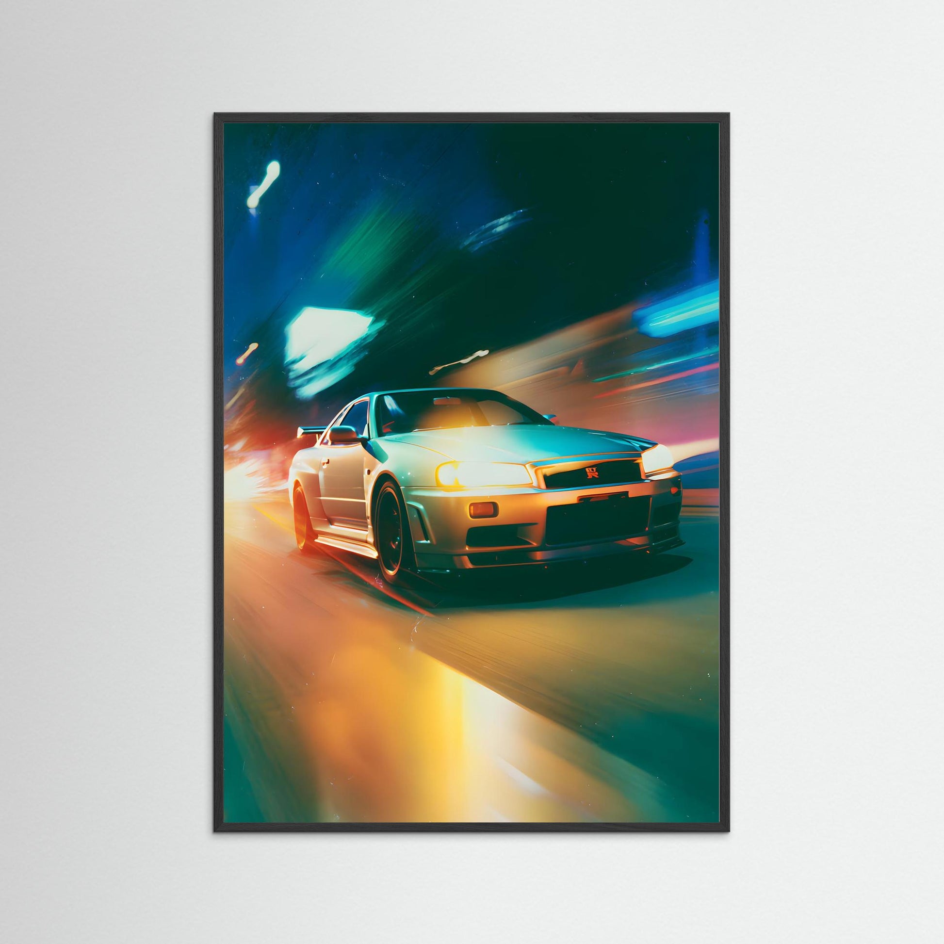 Neon Velocity Wall Art – Cinematic Night Drive Car Canvas Print