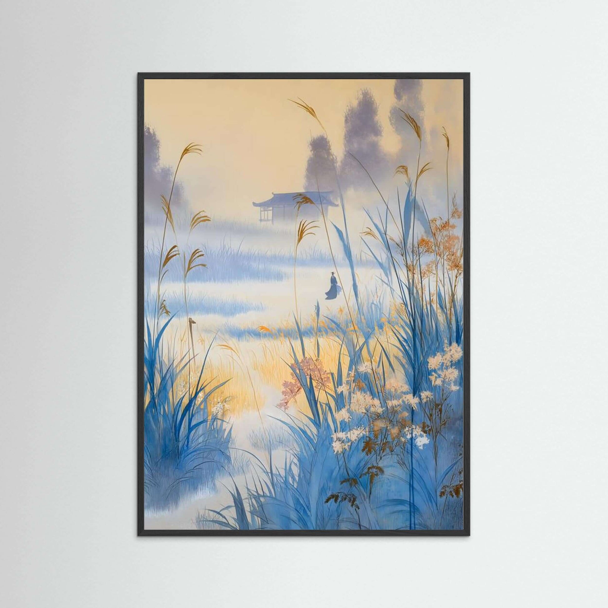 Silent Reeds at Dawn — Misty Japandi Landscape Wall Art