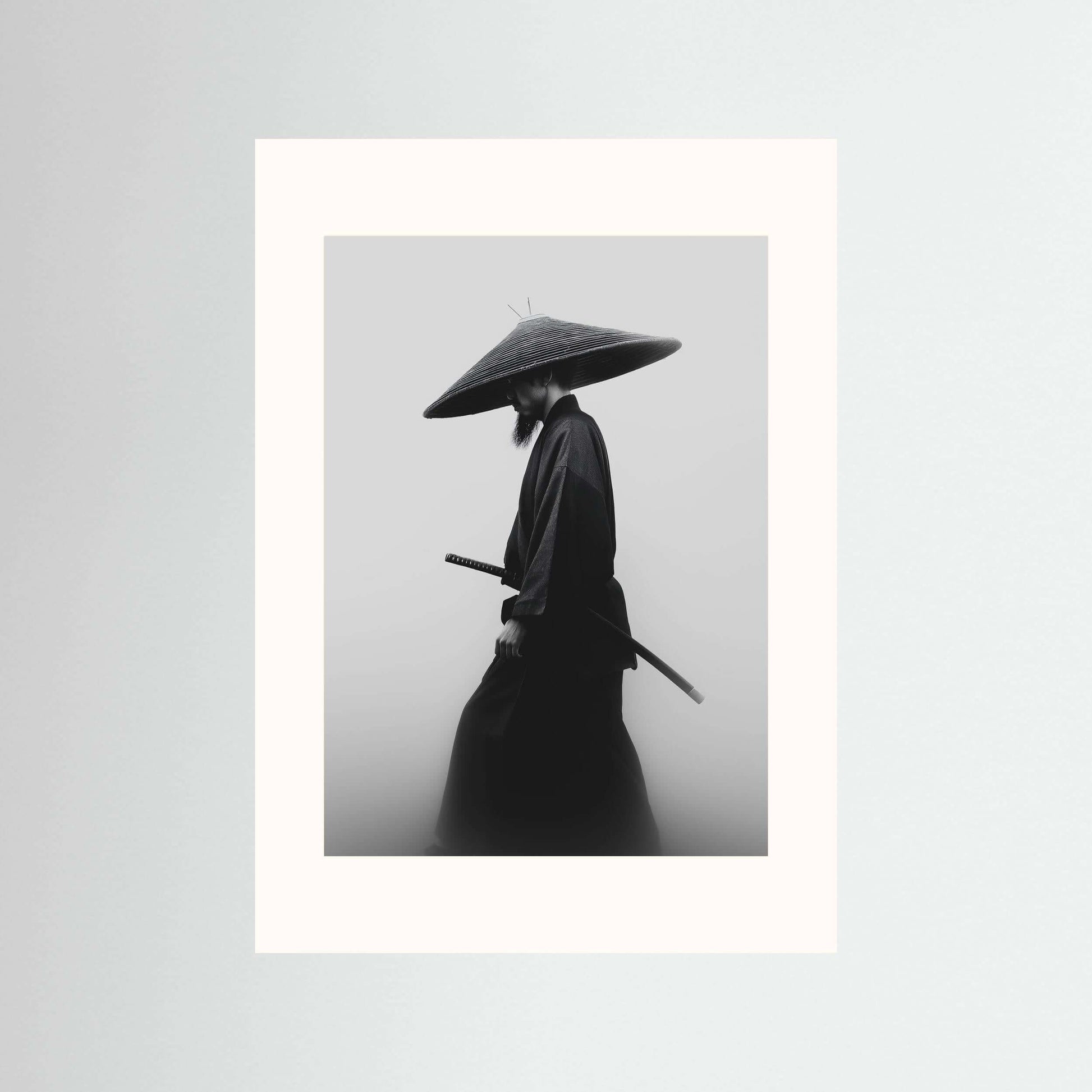 Minimalist Samurai Wall Art – Black & White Japanese Warrior Print