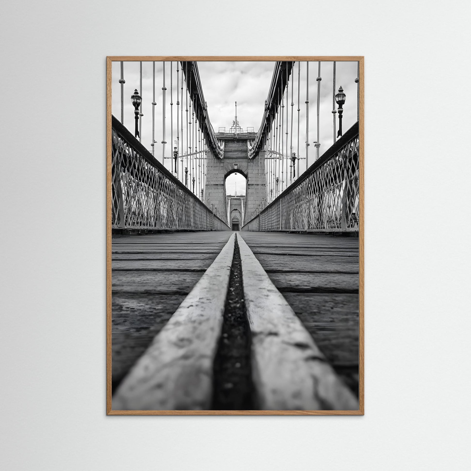 Black and White Suspension Bridge Perspective