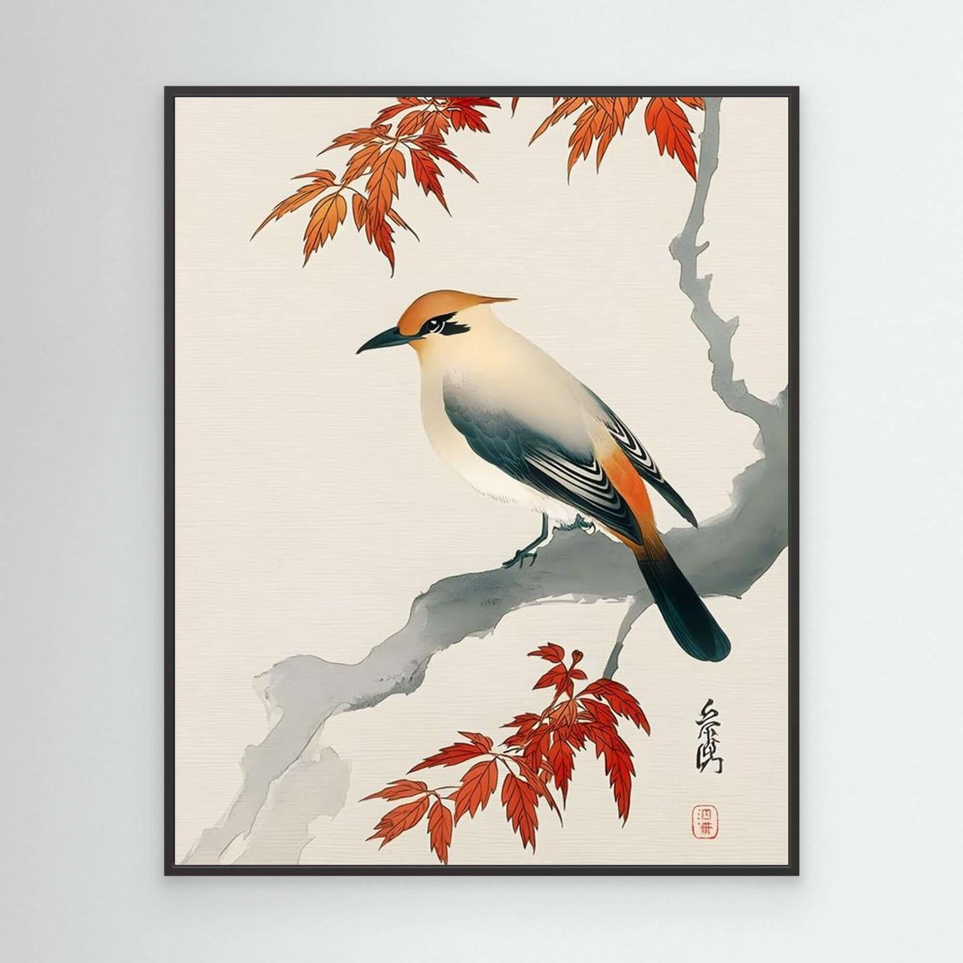 Japanese Bird Maple Art | Autumn Ukiyo-e Print