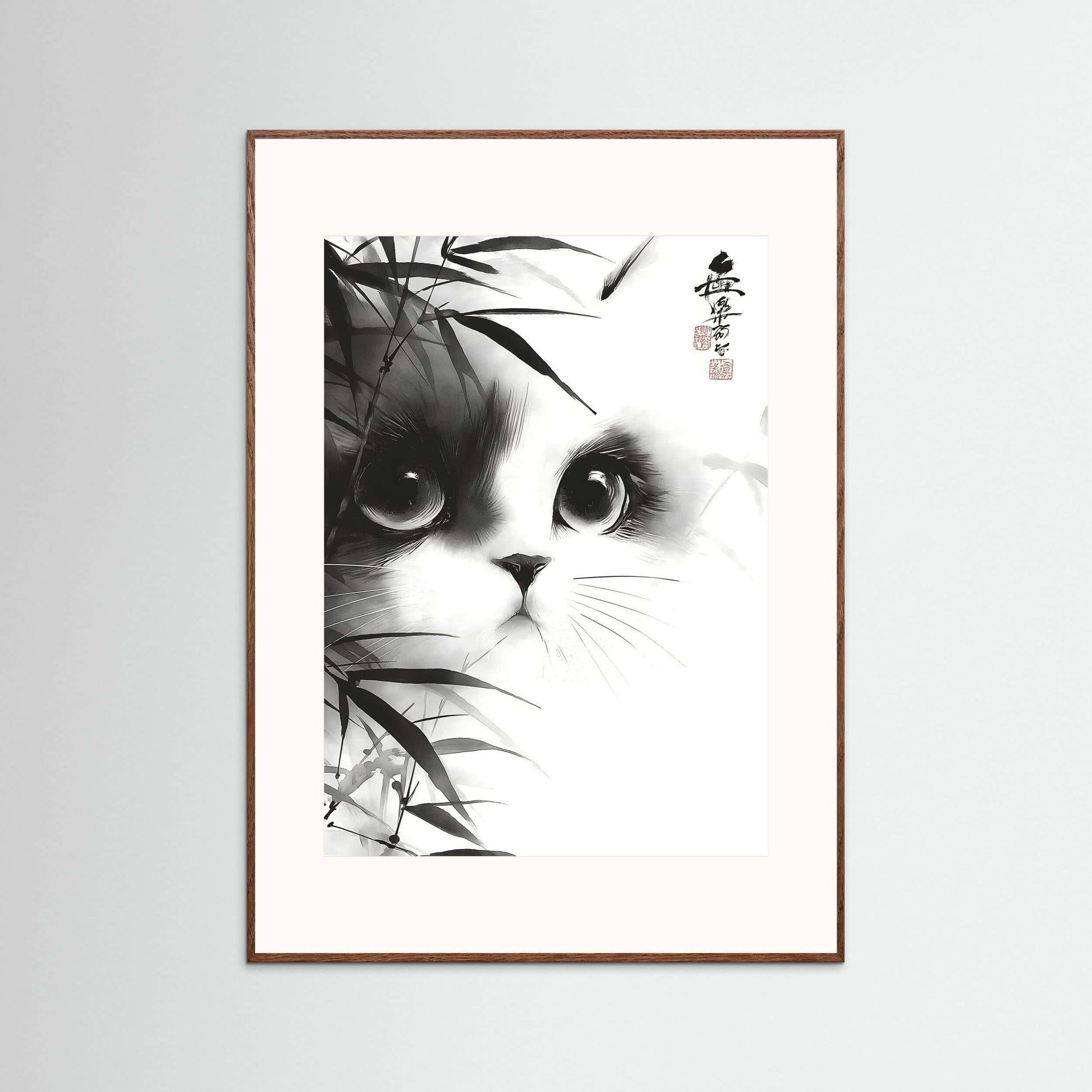 Japanese Ink Cat Wall Art – Minimalist Black and White Cat Print