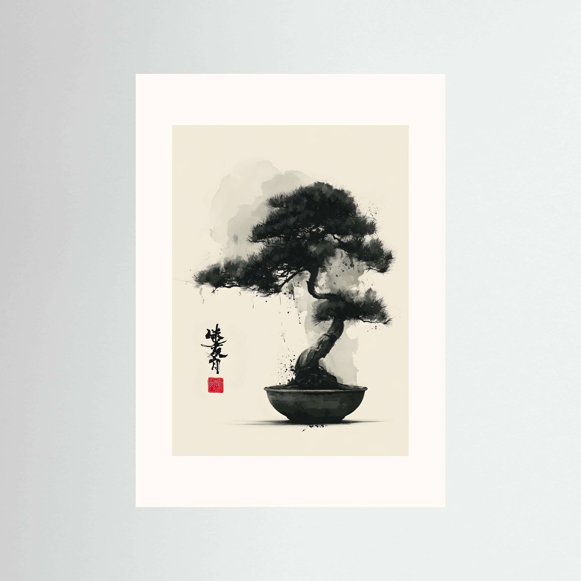 Japanese ink bonsai wall art-Quiet Strength 