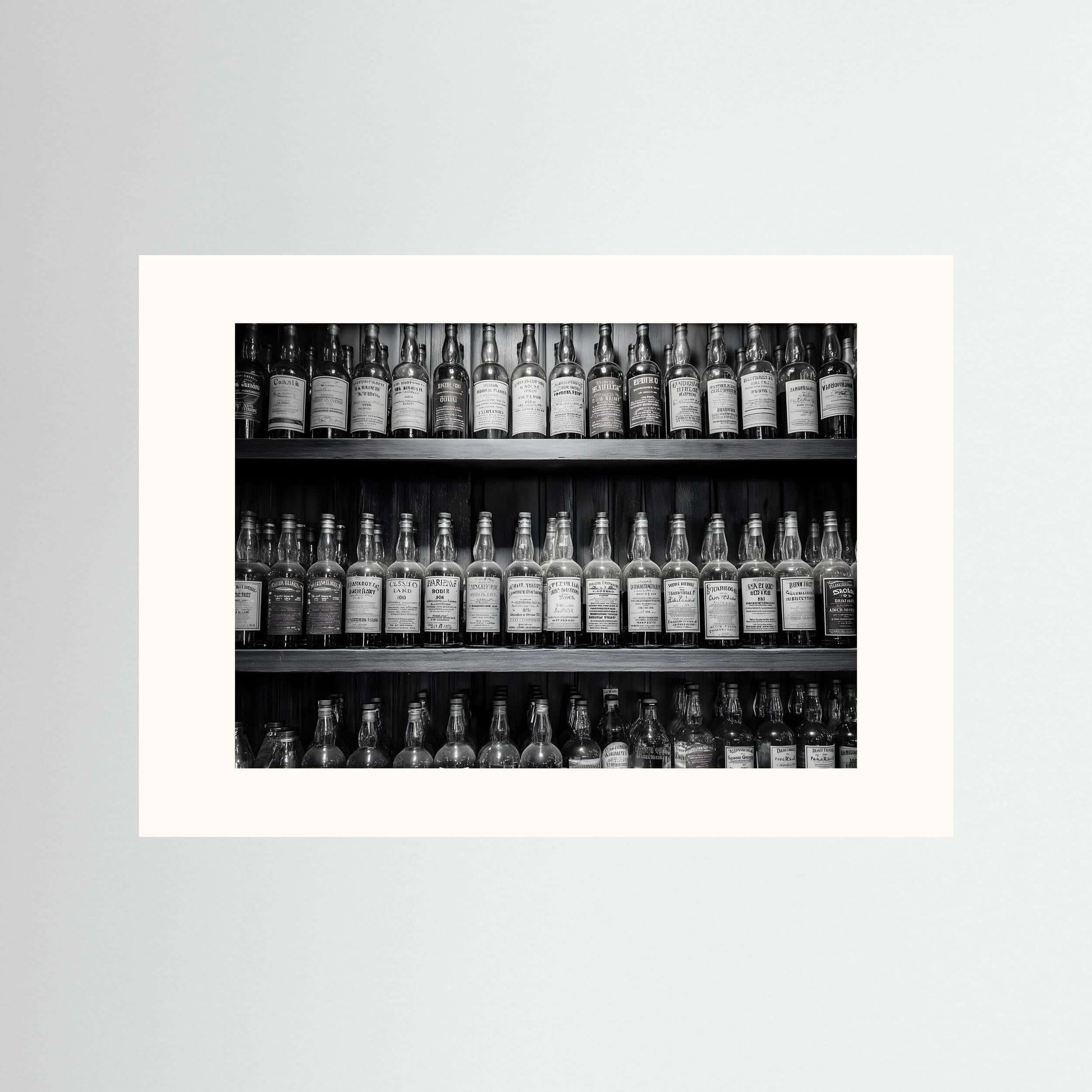 Vintage Whiskey Bottles Black and White Bar Wall Art