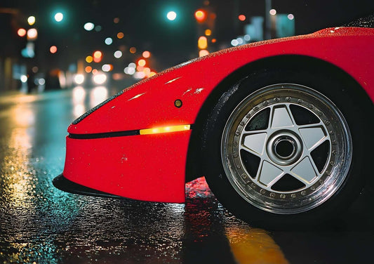 Crimson After Dark | Cinematic Street Detail & Night Drive Art Print