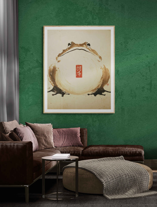 Circle of Stillness – Minimalist Ink Frog Wall Art