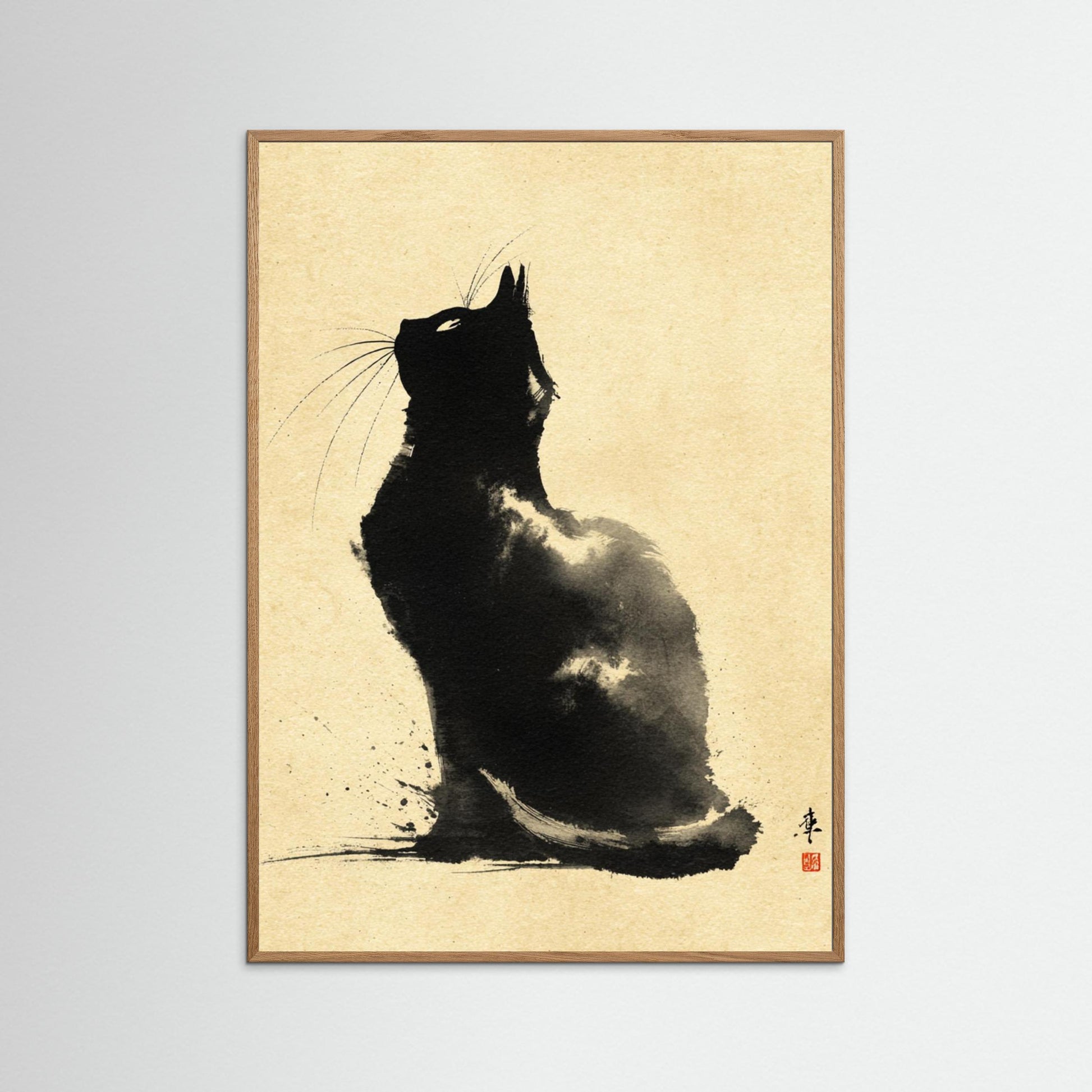 Silent Gaze – Minimalist Ink Cat Wall Art