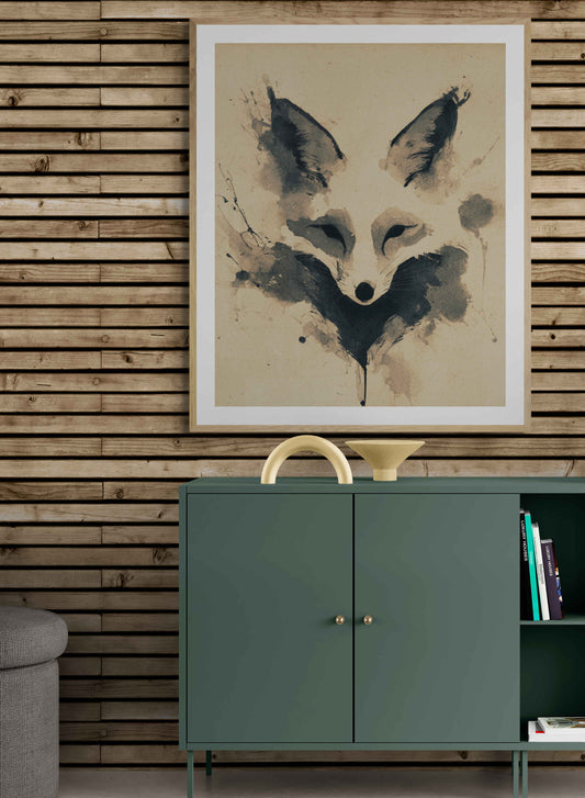 Veil of Cunning – Minimalist Ink Fox Wall Art