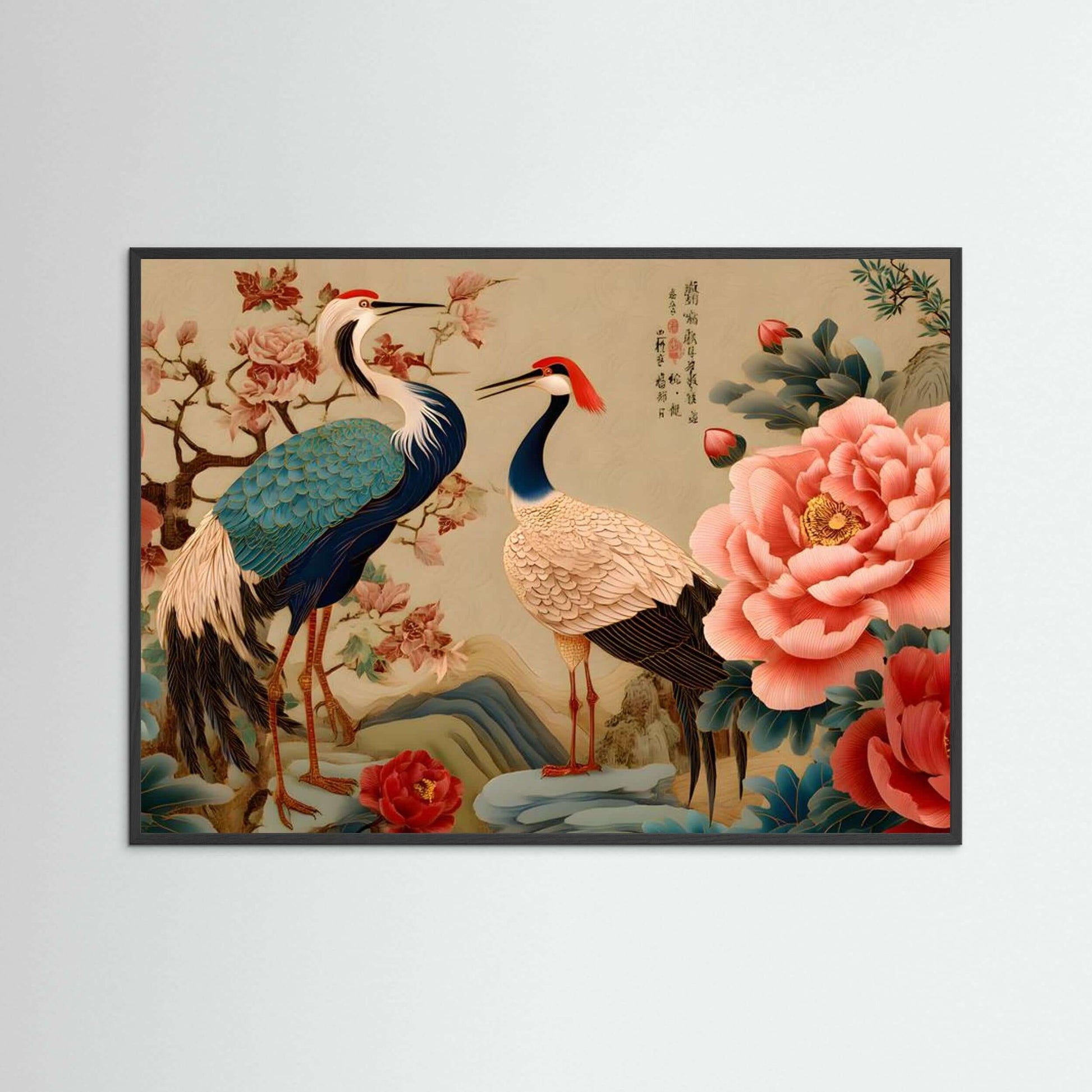 Eternal Harmony — Japanese Cranes & Peonies Wall Art