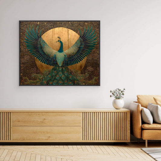 Art Deco Peacock Print | Spread Wings Gold Ornate Bird Art