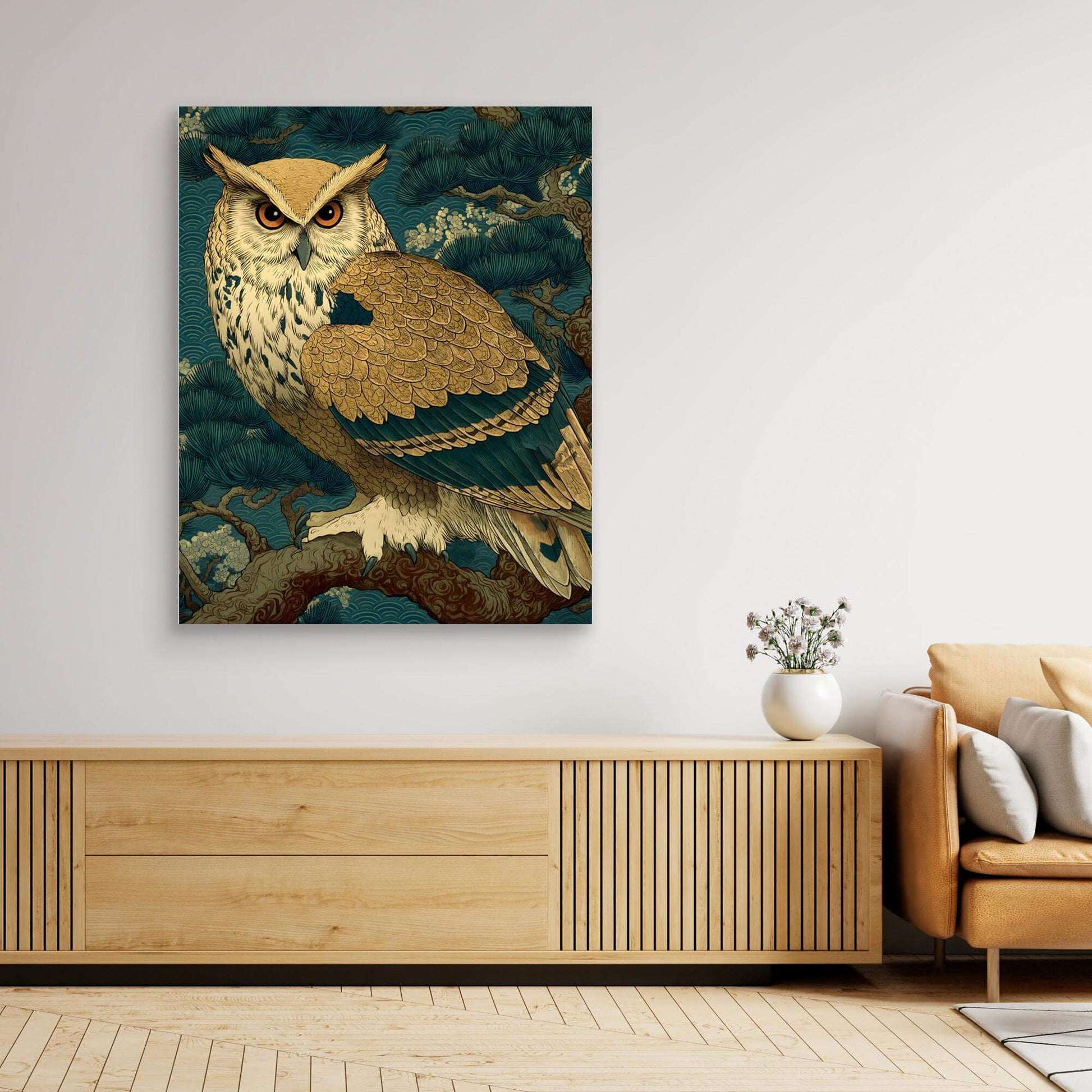 Japanese Owl Art | Ukiyo-e Style Bird Pine Branch Print