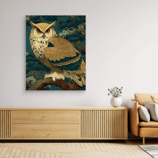 Japanese Owl Art | Ukiyo-e Style Bird Pine Branch Print
