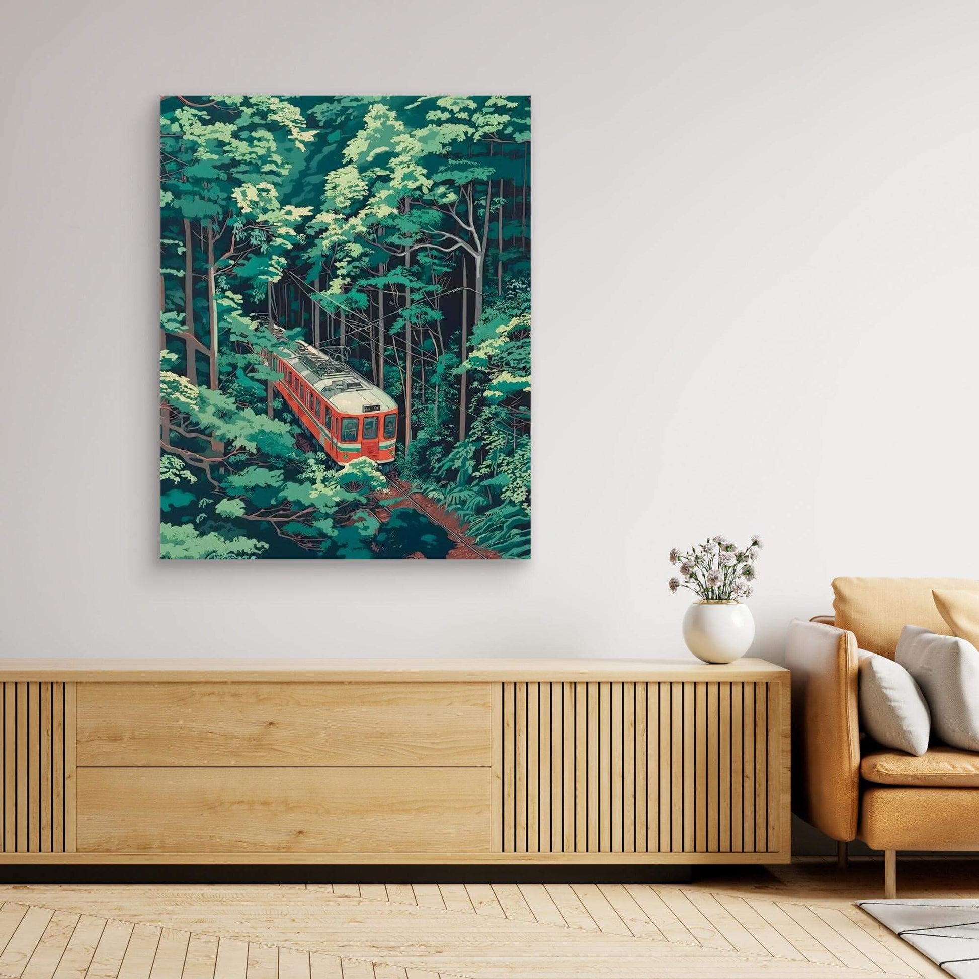 Japanese Train Forest Art | Ghibli Style Anime Landscape Print