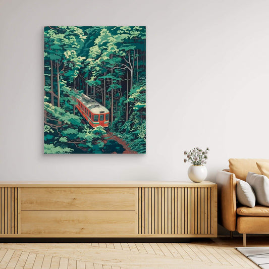 Japanese Train Forest Art | Ghibli Style Anime Landscape Print