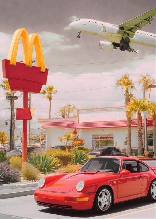 Retro McDonald's Drive-Thru Porsche 911 Airplane Art Print