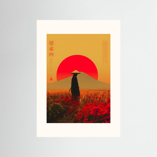 Japanese Samurai Sunset Wall Art – Modern Asian-Inspired Landscape Print