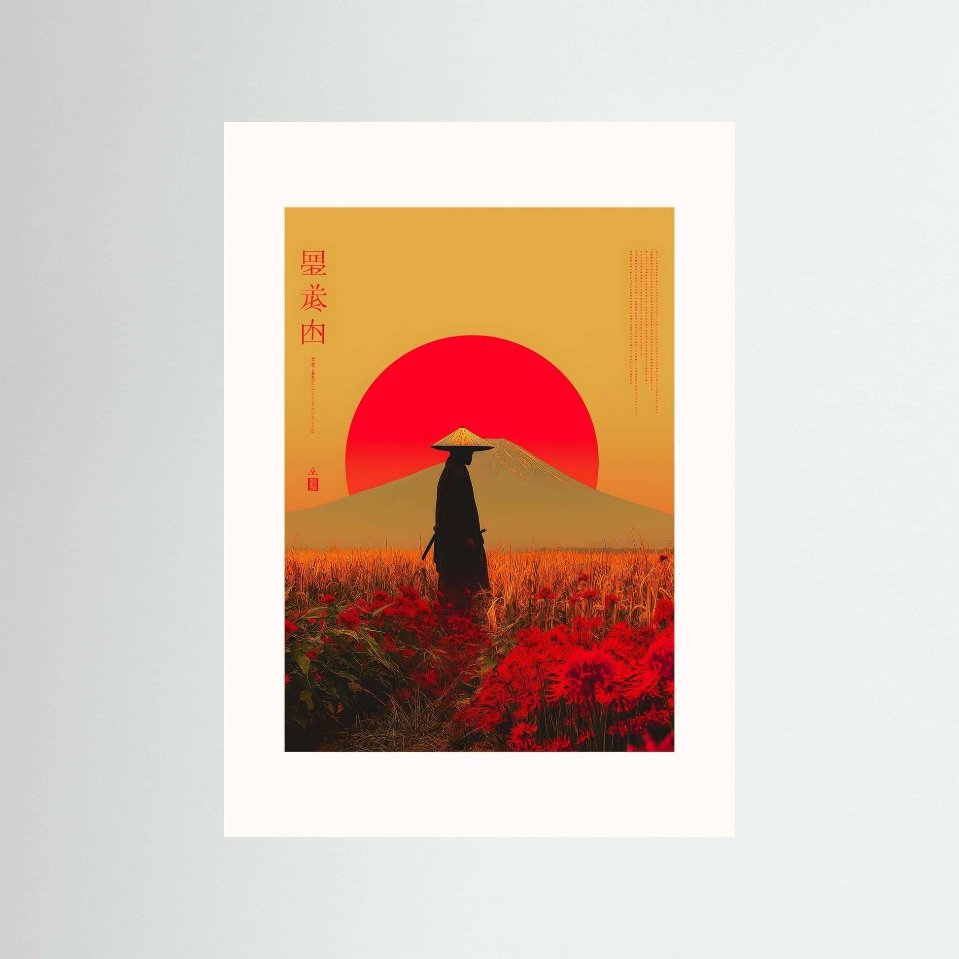 Japanese Samurai Sunset Wall Art – Modern Asian-Inspired Landscape Print