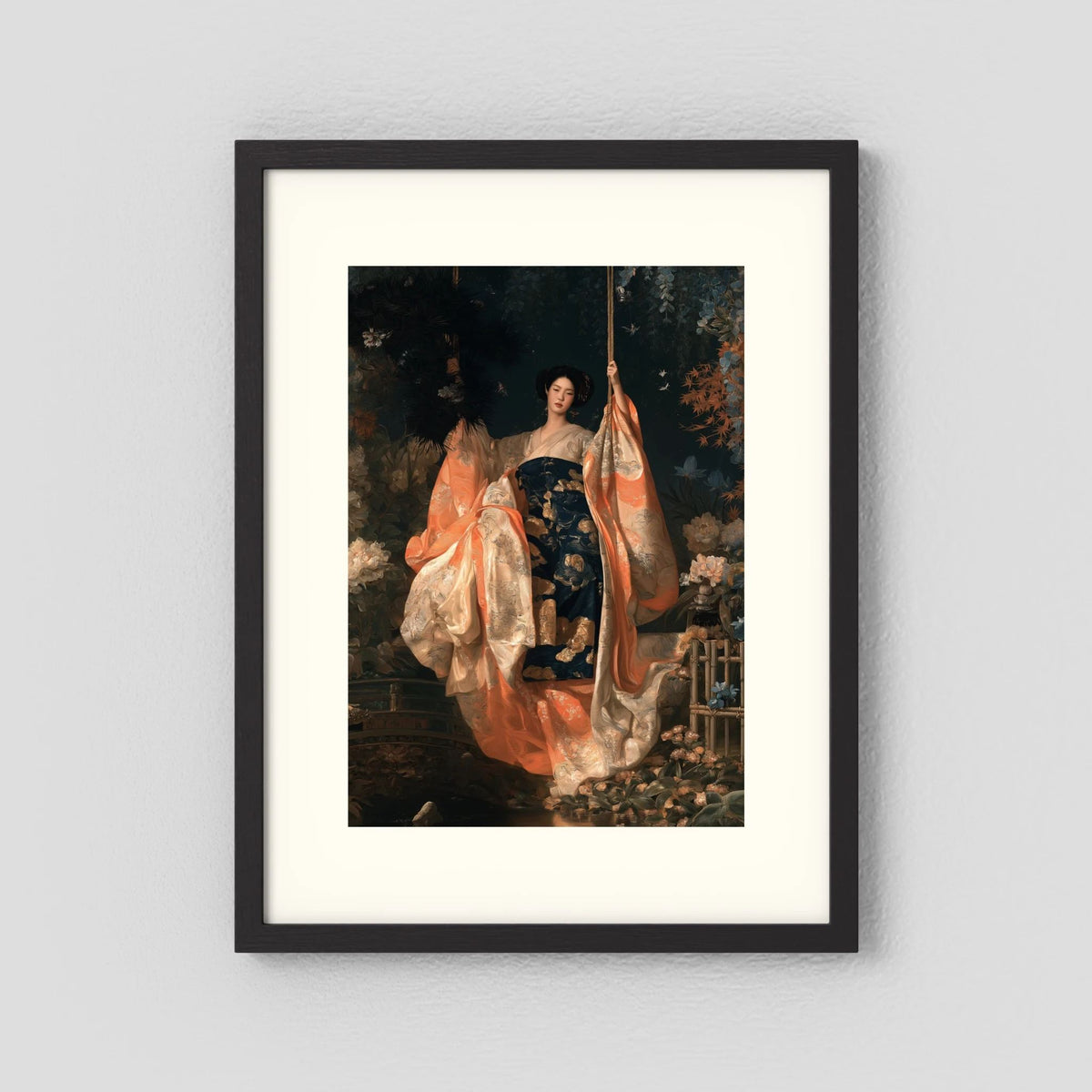 Chinese Woman Wall Art – Floral Hanfu Garden Portrait Print