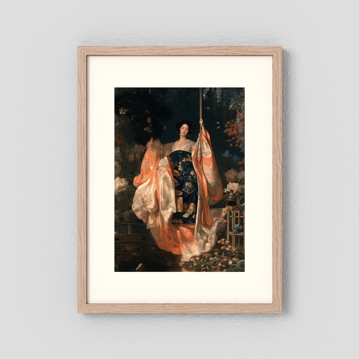 Chinese Woman Wall Art – Floral Hanfu Garden Portrait Print