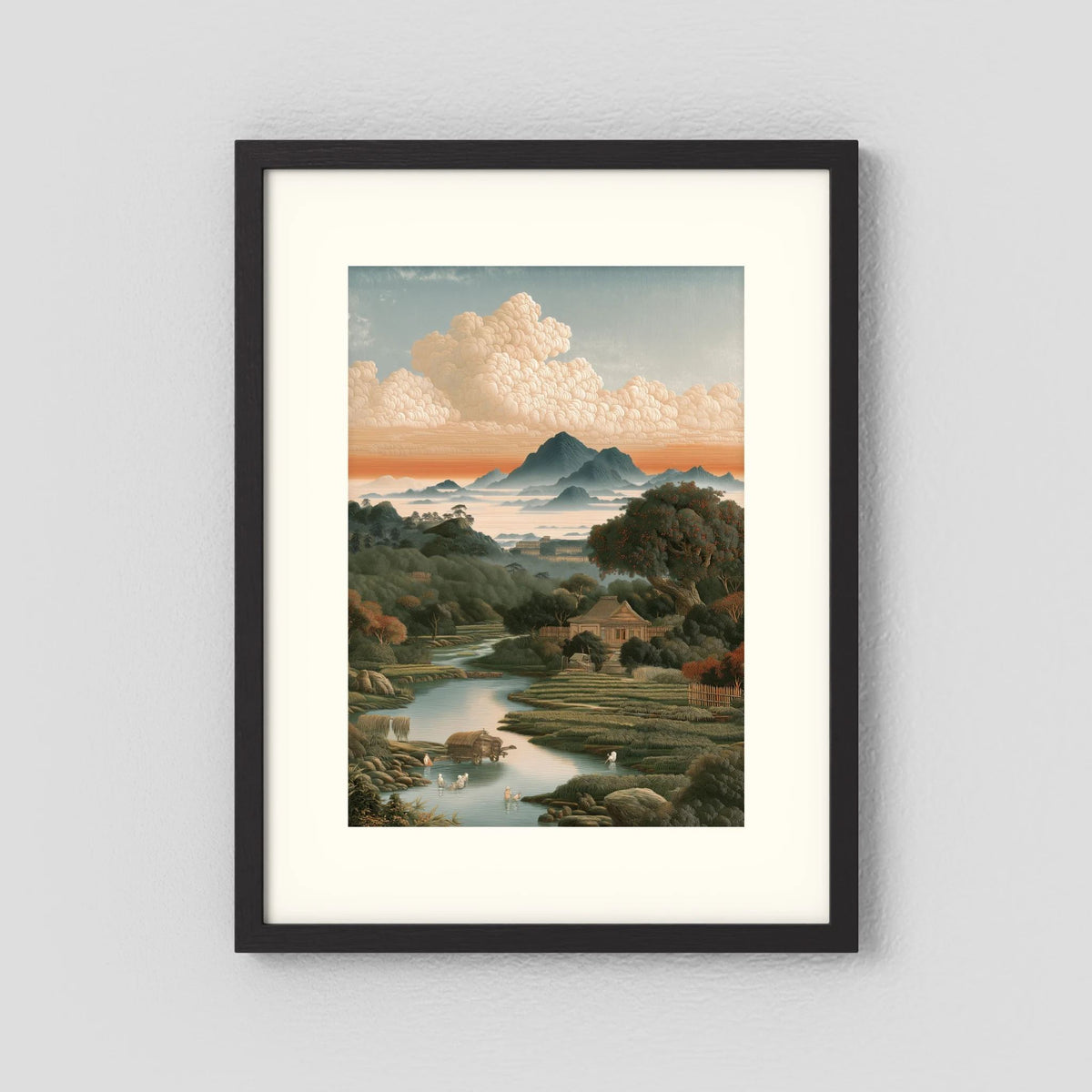 Chinese Landscape Wall Art – Mountain River Countryside Print