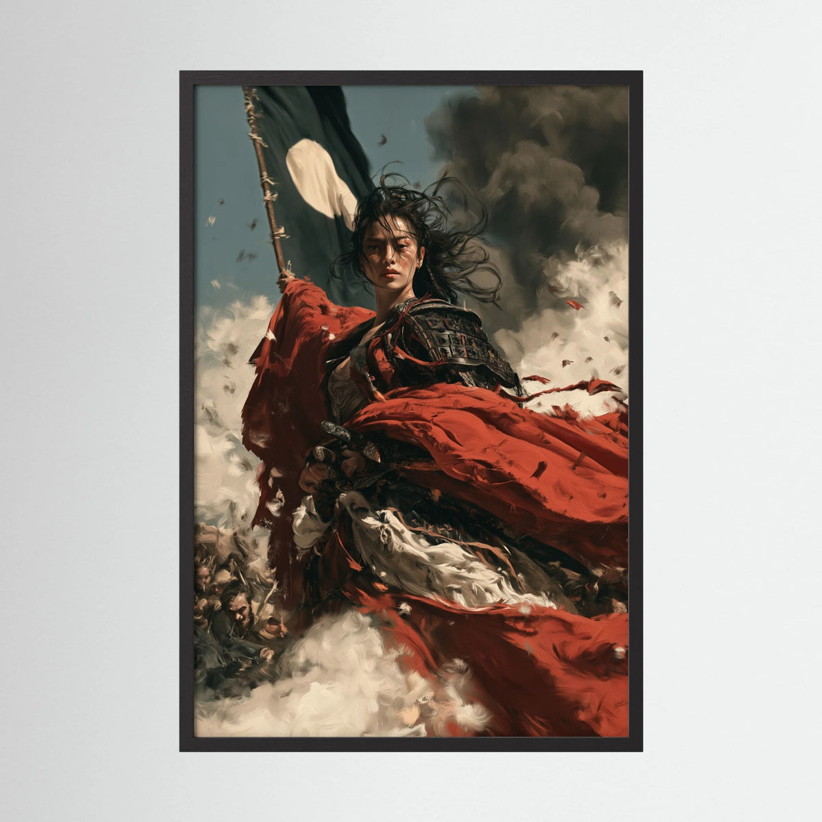 Female Samurai Wall Art – Japanese Warrior Red Cloak Print