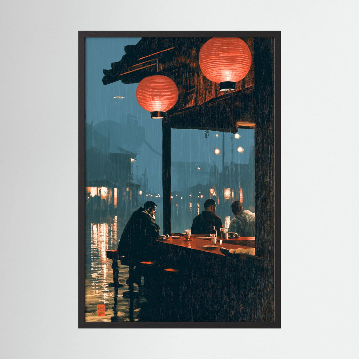 Rainy Japanese Night Wall Art – Red Lantern Izakaya Print