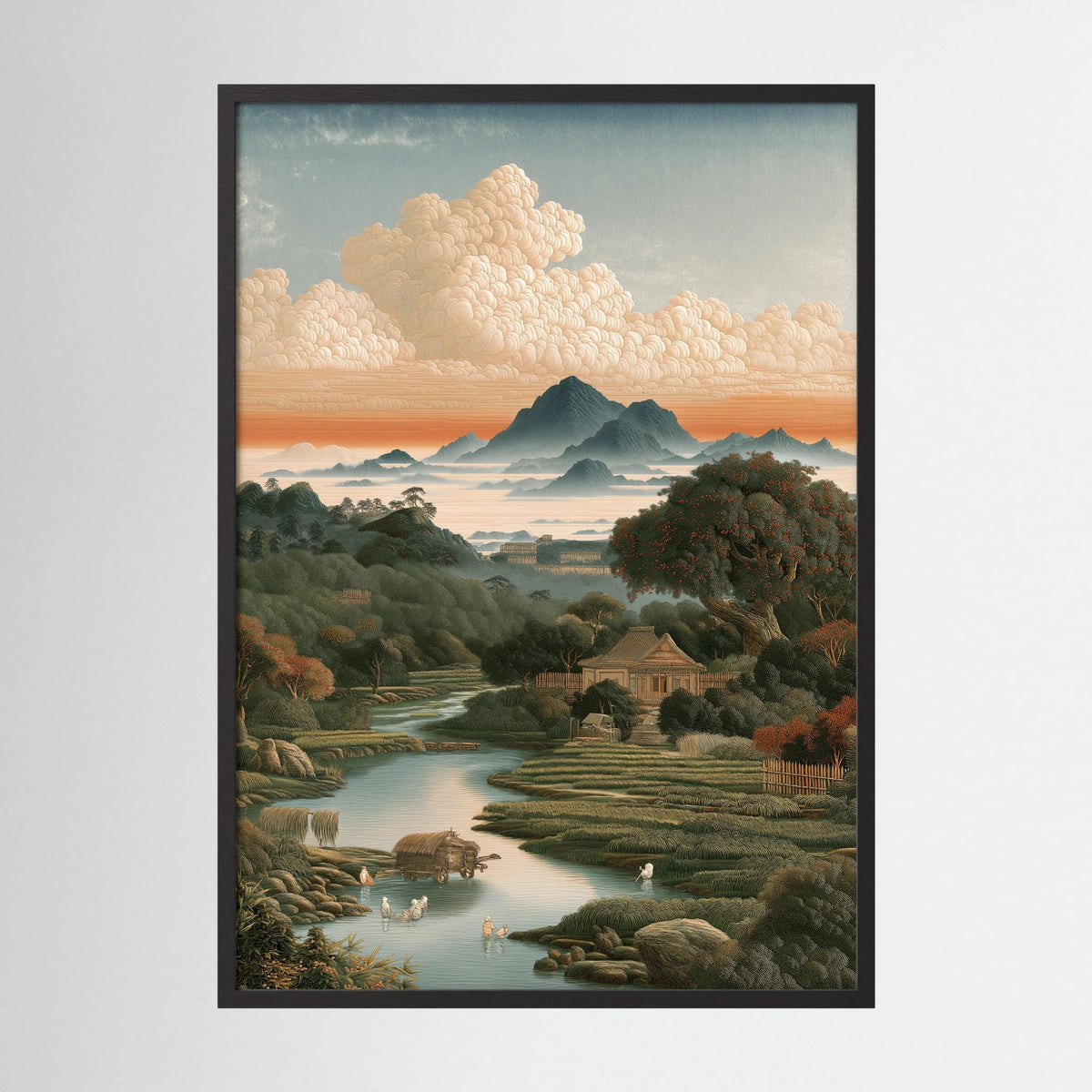 Chinese Landscape Wall Art – Mountain River Countryside Print